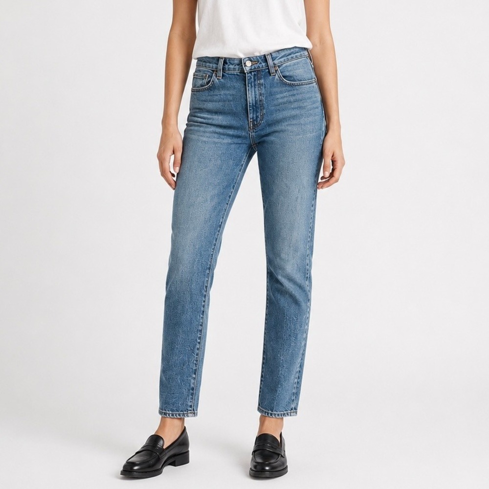 NEW Khaite Vanessa High Rise Jeans Cotton Blue Slim Straight Raw Hem Size 28